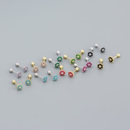 Mini Colorful CZ Flowers 925 Sterling Silver Stud Earrings