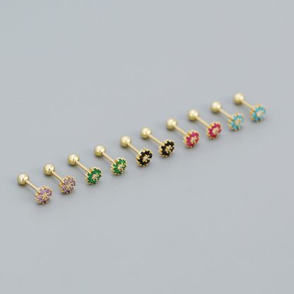 Mini Colorful CZ Flowers 925 Sterling Silver Stud Earrings