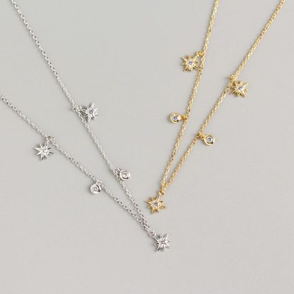 Women CZ Stars 925 Sterling Silver Necklace