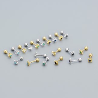 Mini CZ Eight Pointed Star Screw 925 Sterling Silver Stud Earrings
