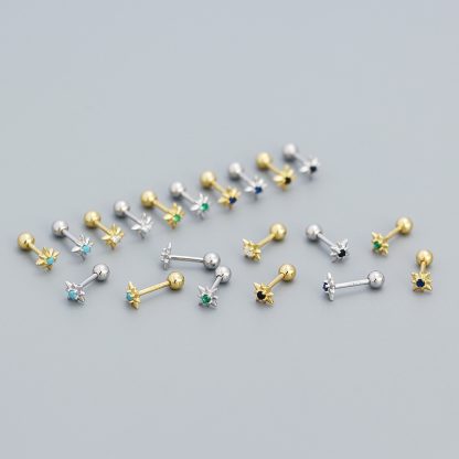 Mini CZ Eight Pointed Star Screw 925 Sterling Silver Stud Earrings
