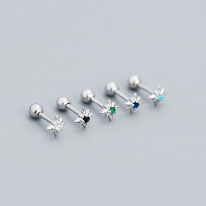 Mini CZ Eight Pointed Star Screw 925 Sterling Silver Stud Earrings