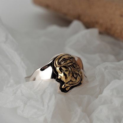 Vintage Women Portrait 925 Sterling Silver Adjustable Wide Ring