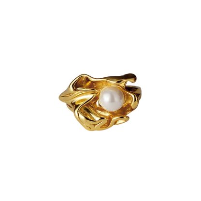 Fashion Irregular Flower Shell Pearl 925 Sterling Silver Adjustable Ring