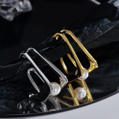Fashion Geometry Rectangle Shell Pearl 925 Sterling Silver Non-Pierced Earring(Single)