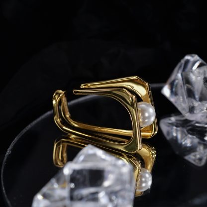 Fashion Geometry Rectangle Shell Pearl 925 Sterling Silver Non-Pierced Earring(Single)
