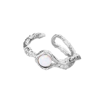 Casual Round Created Opal Irregular Folding 925 Sterling Silver Adjustable Ring