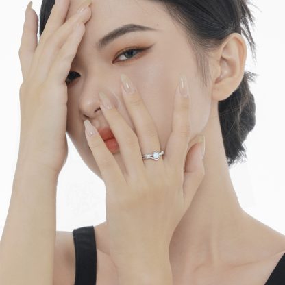 Casual Round Created Opal Irregular Folding 925 Sterling Silver Adjustable Ring
