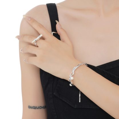 Fashion Natural Baroque Pearls Toothpick 925 Sterling Silver Adjustable Ring