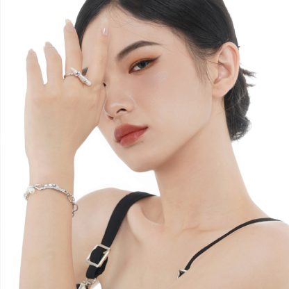 Fashion Natural Baroque Pearls Toothpick 925 Sterling Silver Adjustable Ring