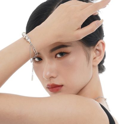 Women Elegant Natural Baroque Pearls 925 Sterling Silver Curb Chian Montage Bracelet