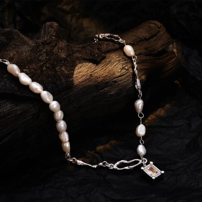 Party Baroque Natural Pearls Montage 925 Sterling Silver Necklace