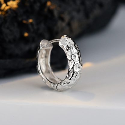 Simple Irregular Surface 925 Sterling Silver Hoop Earring (Single)