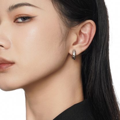 Simple Irregular Surface 925 Sterling Silver Hoop Earring (Single)