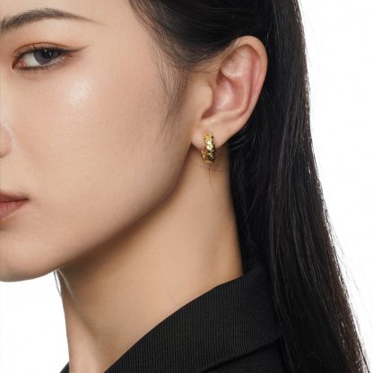 Simple Irregular Surface 925 Sterling Silver Hoop Earring (Single)