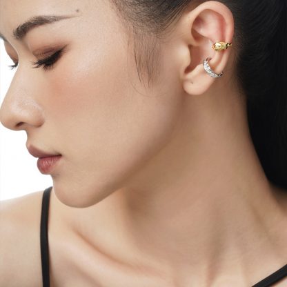 Fashion Round CZ Simple Irregular Border 925 Sterling Silver Non-Pierced Earring(Single)