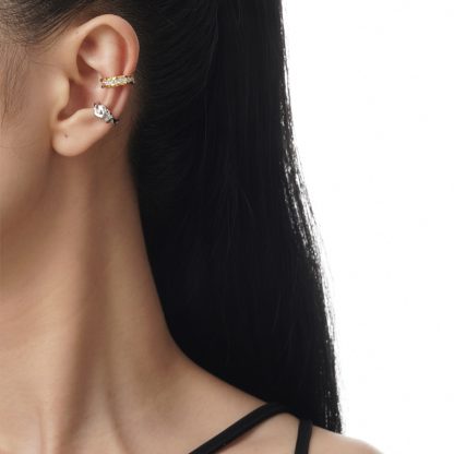 Fashion Round CZ Simple Irregular Border 925 Sterling Silver Non-Pierced Earring(Single)