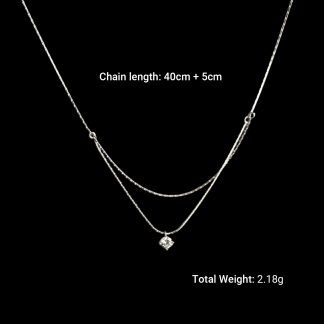 Double Layer Geometric Design Cubic Zirconia Bamboo Chain 925 Sterling Silver Necklace
