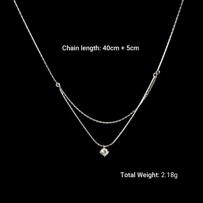 Double Layer Geometric Design Cubic Zirconia Bamboo Chain 925 Sterling Silver Necklace