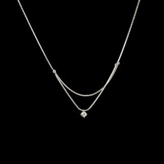 Double Layer Geometric Design Cubic Zirconia Bamboo Chain 925 Sterling Silver Necklace