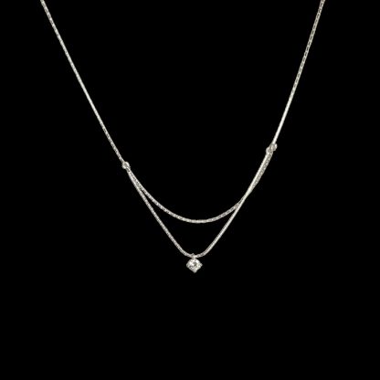 Double Layer Geometric Design Cubic Zirconia Bamboo Chain 925 Sterling Silver Necklace
