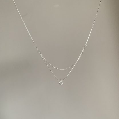 Double Layer Geometric Design Cubic Zirconia Bamboo Chain 925 Sterling Silver Necklace