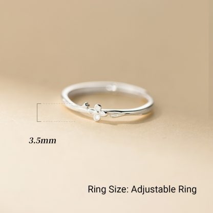 Minimalist Delicate Lilac Flower Branch Pure Metal S925 Sterling Silver Adjustable Open Ring