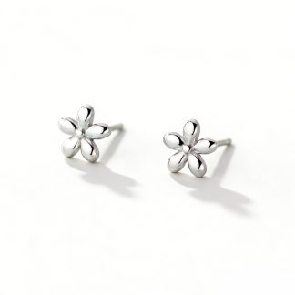 Women Elegant Modern Delicate Fashion Jewelry Five Petal Flower S925 Sterling Silver Stud Earrings