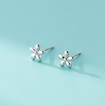 Women Elegant Modern Delicate Fashion Jewelry Five Petal Flower S925 Sterling Silver Stud Earrings
