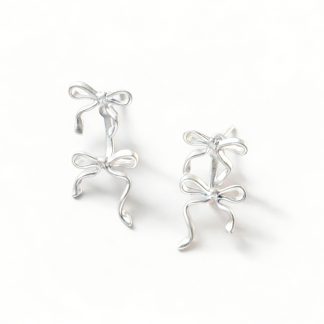 Pure Metal Frosted Double Bow Stud Earrings In Silver S925 Sterling Silver Minimalist Ins Style Delicate Ribbon Ear Stud Earrings