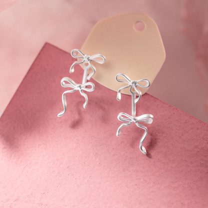Pure Metal Frosted Double Bow Stud Earrings In Silver S925 Sterling Silver Minimalist Ins Style Delicate Ribbon Ear Stud Earrings
