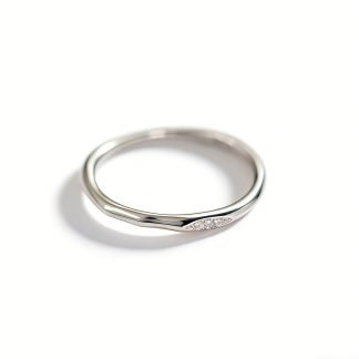 Cubic Zirconia Irregular Wavy Slim S925 Sterling Silver Vintage Textured Minimalist Delicate Stacking Ring