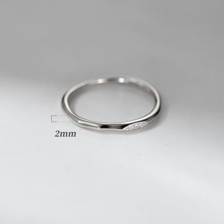 Cubic Zirconia Irregular Wavy Slim S925 Sterling Silver Vintage Textured Minimalist Delicate Stacking Ring