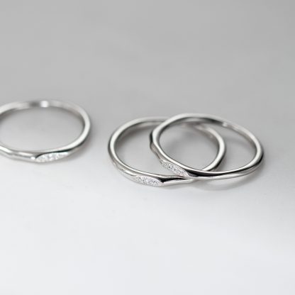 Cubic Zirconia Irregular Wavy Slim S925 Sterling Silver Vintage Textured Minimalist Delicate Stacking Ring