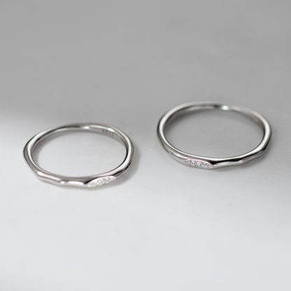 Cubic Zirconia Irregular Wavy Slim S925 Sterling Silver Vintage Textured Minimalist Delicate Stacking Ring