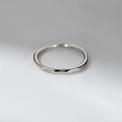Cubic Zirconia Irregular Wavy Slim S925 Sterling Silver Vintage Textured Minimalist Delicate Stacking Ring