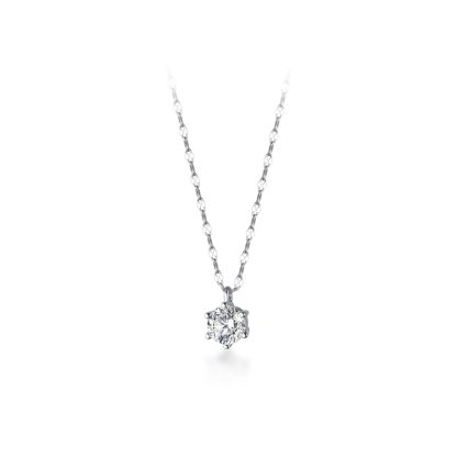 Cubic Zirconia Minimalist Round Solitaire Six Prong S925 Sterling Silver Necklace