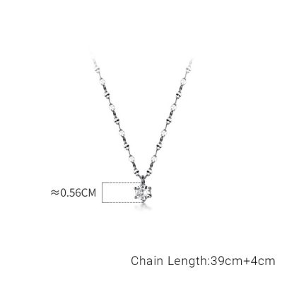 Cubic Zirconia Minimalist Round Solitaire Six Prong S925 Sterling Silver Necklace