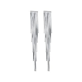 Geometric Line Drop Design S925 Silver Long Snake Chain Tassel Stud Earrings