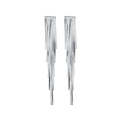 Geometric Line Drop Design S925 Silver Long Snake Chain Tassel Stud Earrings