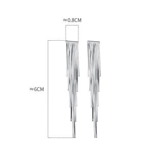 Geometric Line Drop Design S925 Silver Long Snake Chain Tassel Stud Earrings