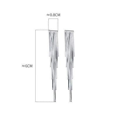 Geometric Line Drop Design S925 Silver Long Snake Chain Tassel Stud Earrings