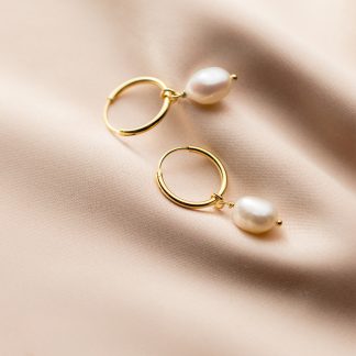 S925 Silver Geometric Oval Baroque Pearl Hoop Drop Earrings
