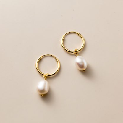 S925 Silver Geometric Oval Baroque Pearl Hoop Drop Earrings