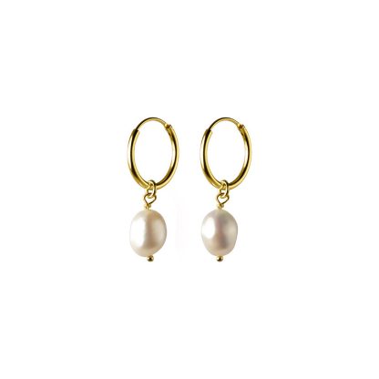 S925 Silver Geometric Oval Baroque Pearl Hoop Drop Earrings