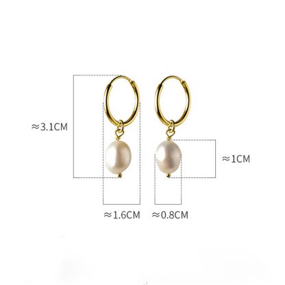 S925 Silver Geometric Oval Baroque Pearl Hoop Drop Earrings