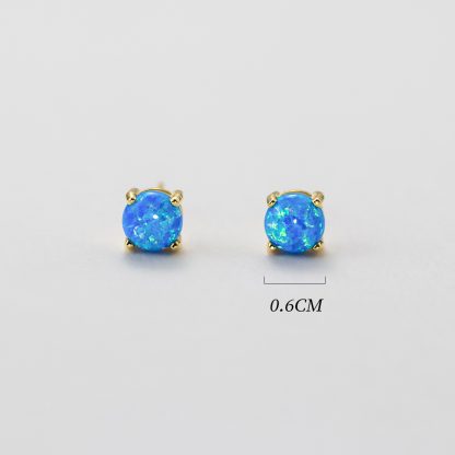 Geometric Four Prong Minimalist Delicate Round Blue White Green Opal S925 Sterling Silver Stud Earrings