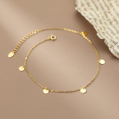 Minimalist Round Disc Charm gold-plated Color S925 Silver Chain Anklet