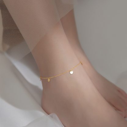Minimalist Round Disc Charm gold-plated Color S925 Silver Chain Anklet