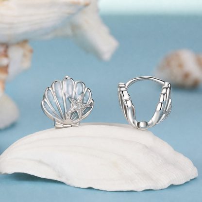 Ocean Style Powder Blue Epoxy Resin Colored Shell Star  Cube Zirconium 925 Sterling Silver Clip on Earrings